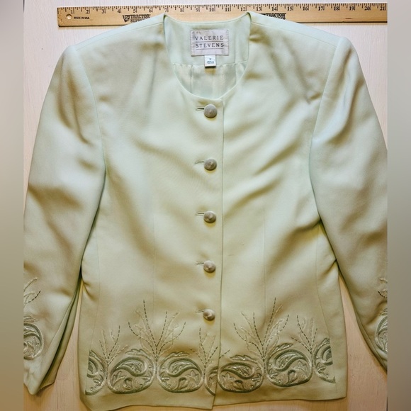 Valerie Stevens Skirt Suit Set Size 12 | Mint Green | Embroidered Blazer - Picture 9 of 14